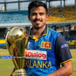 Maheesh Theekshana holds the trophy