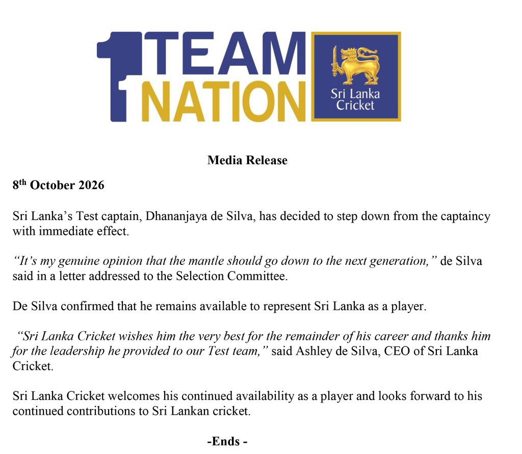 Dananjaya de Silve steps down as a captain